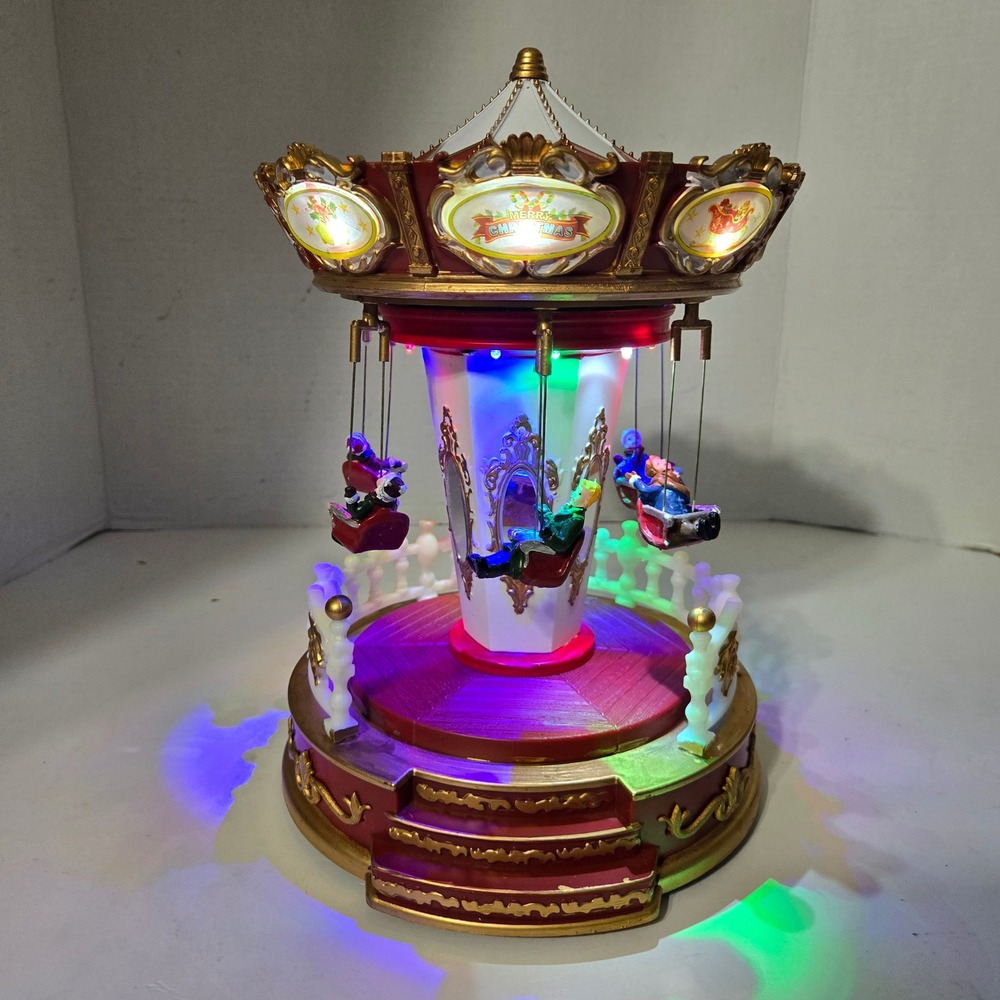 Vtg 90s Christmas Carousel Musical Animated Christmas Decor w Lights 11" VIDEO